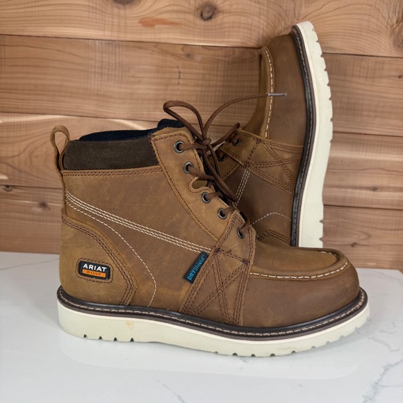 Ariat Rebar Wedge Distressed Brown Moc Toe 6" Waterproof  Work Boot Women's 9 B - Picture 15 of 16